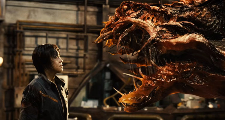 Sector 7 2011 Movie Scene Ha Ji-Won as Cha Hae-joon standing in front of the monster screaming at her
