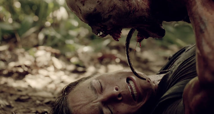 A list of all Chupacabra movies with a scene from Indigenous 2014 as the creature is licking his prey