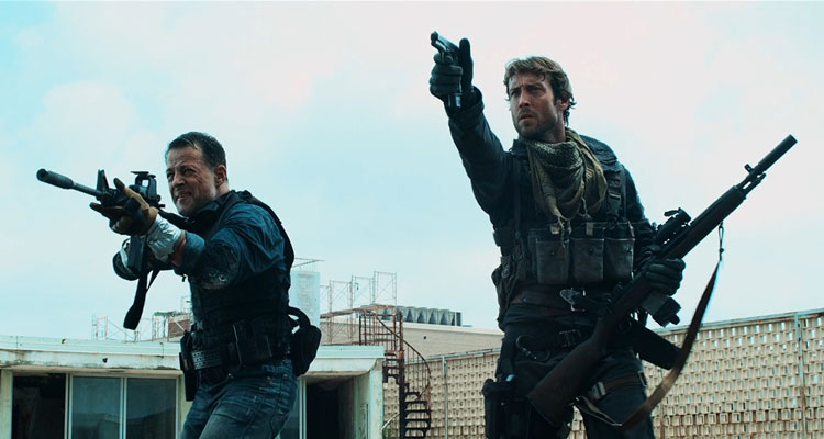 Daylights End Movie 2016 Scene Johnny Strong as Rourke and Louis Mandylor as Ethan shooting at the creatures
