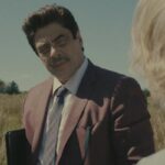 Reptile 2023 Movie Scene Benicio Del Toro as Tom Nichols conducting interviews
