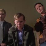 Stealing Sinatra 2003 Movie Scene David Arquette as Barry Keenan, William H. Macy as John Irwin, and Ryan Browning as Joe Amsler looking at kidnapped Frank Sinatra Jr.