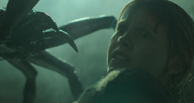 Sting 2024 Movie Scene Alyla Browne as Charlotte trying to escape the giant alien spider